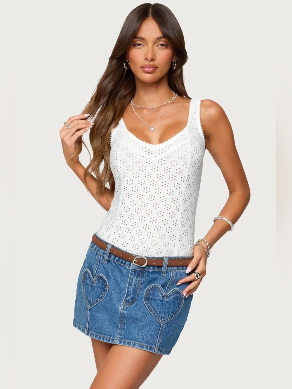 Edikted White Eyelet Corset Bodysuit Snap Closure NWT